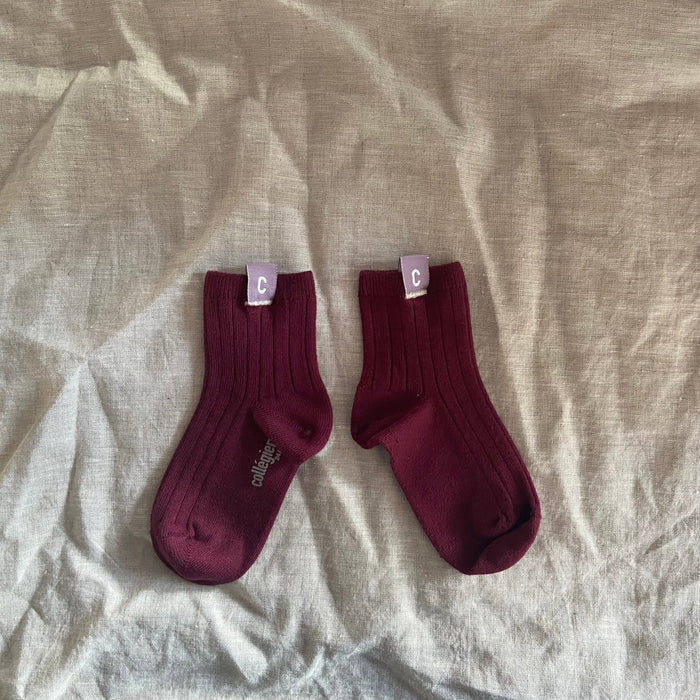 Collégien Cyril Kids Ribbed Ankle Socks - Burgundy