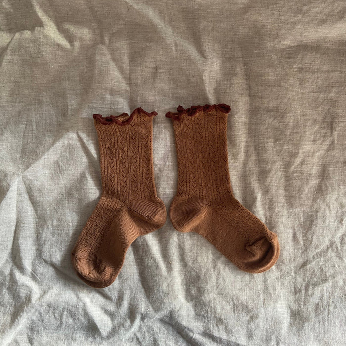 Collégien Ambre Lettuce Trim Pointelle Merino Wool Socks - Salted Caramel