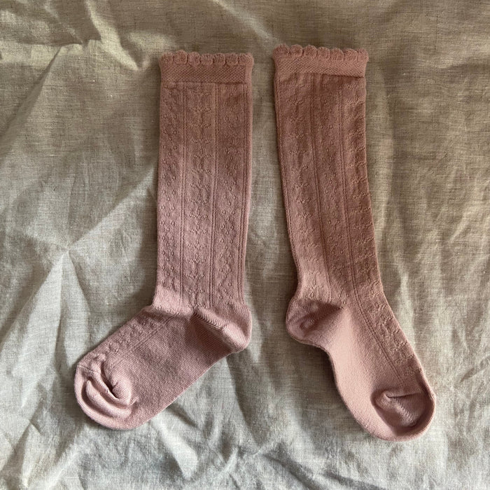 Juliette Pointelle Organic Cotton Knee-high Socks - Light Rose