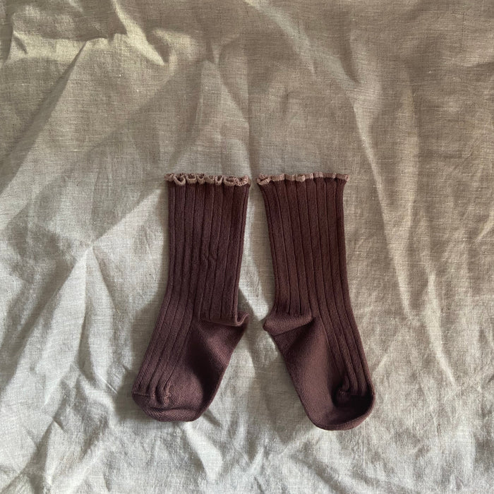 Collégien Delphine Lettuce Trim Ribbed Socks - Milk Chocolate